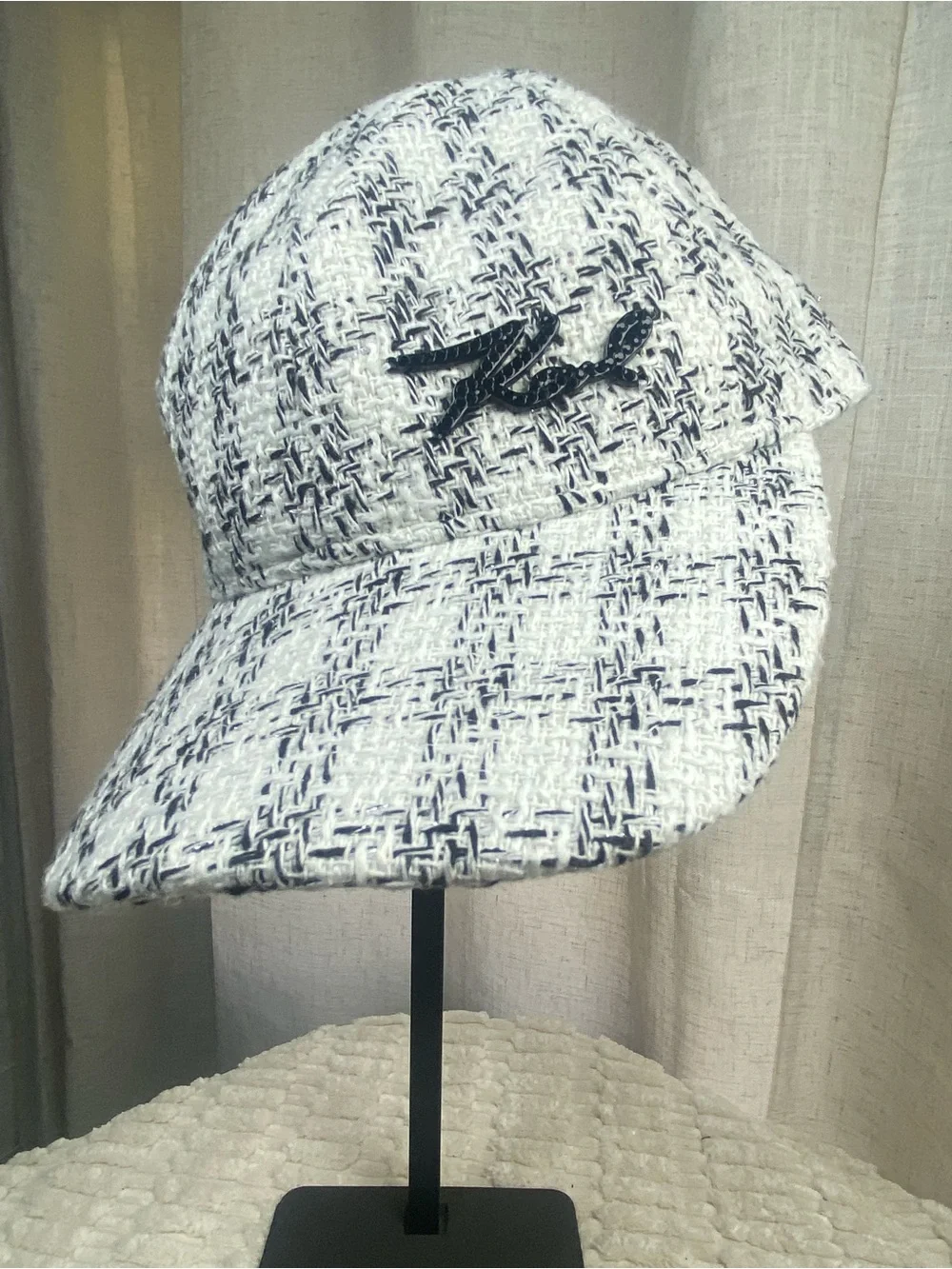 Karl Lagerfeld Paris Tweed Baseball Cap K/Signature Boucle Hat White Black